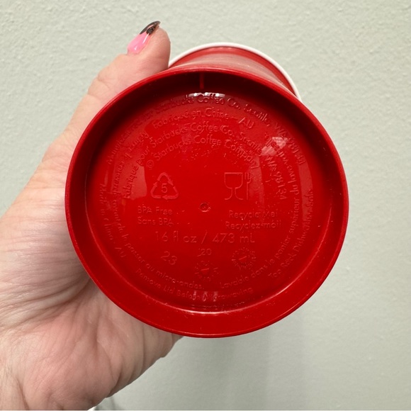 New Starbucks 2023 Red Reusable Star Print Cup Day Grande Hot Cup with Lid 16 Oz - Picture 4 of 9